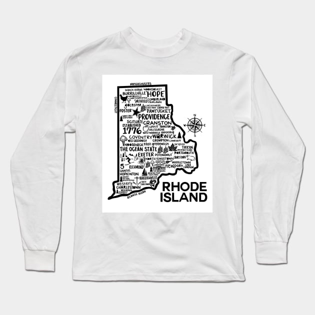 Rhode Island Map Long Sleeve T-Shirt by fiberandgloss